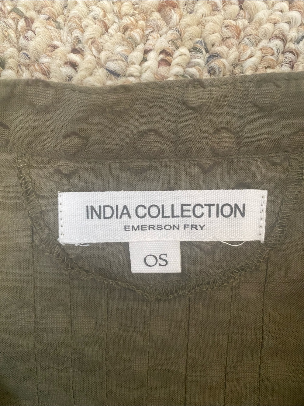 India Collection 100% Organic Cotton Olive Textured Cotton Shirt One-Size - Picture 3 of 6
